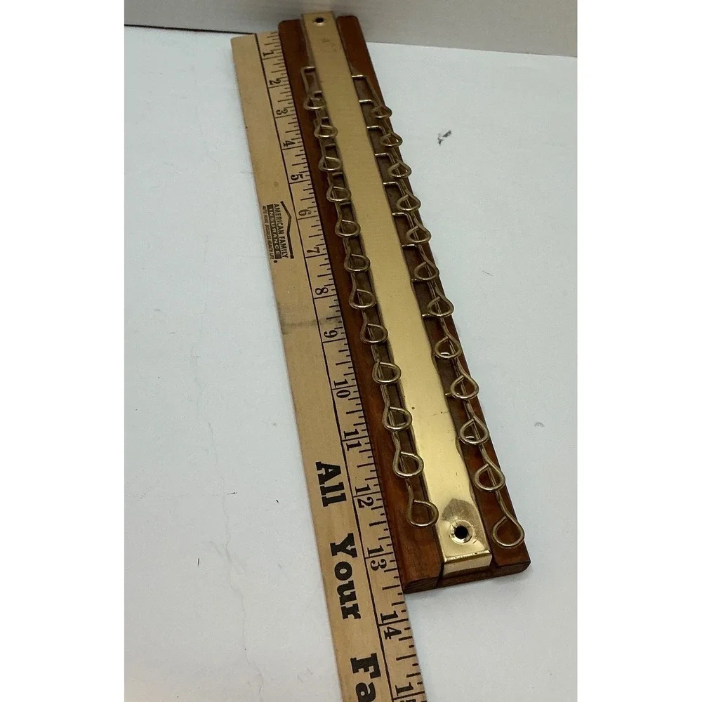 Vintage Tie Rack Wood Brass 24 Hook Wall Mount Belt Organizer Brown
